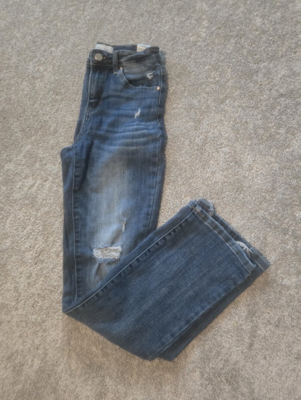 RISEN JEANS Medium Wash Distressed Straight Leg Jeans (Size 1/25)
